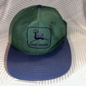 Vintage John Deere Blue Trucker Hat Patch Snapback Made in USA Rare Farm hat C3
